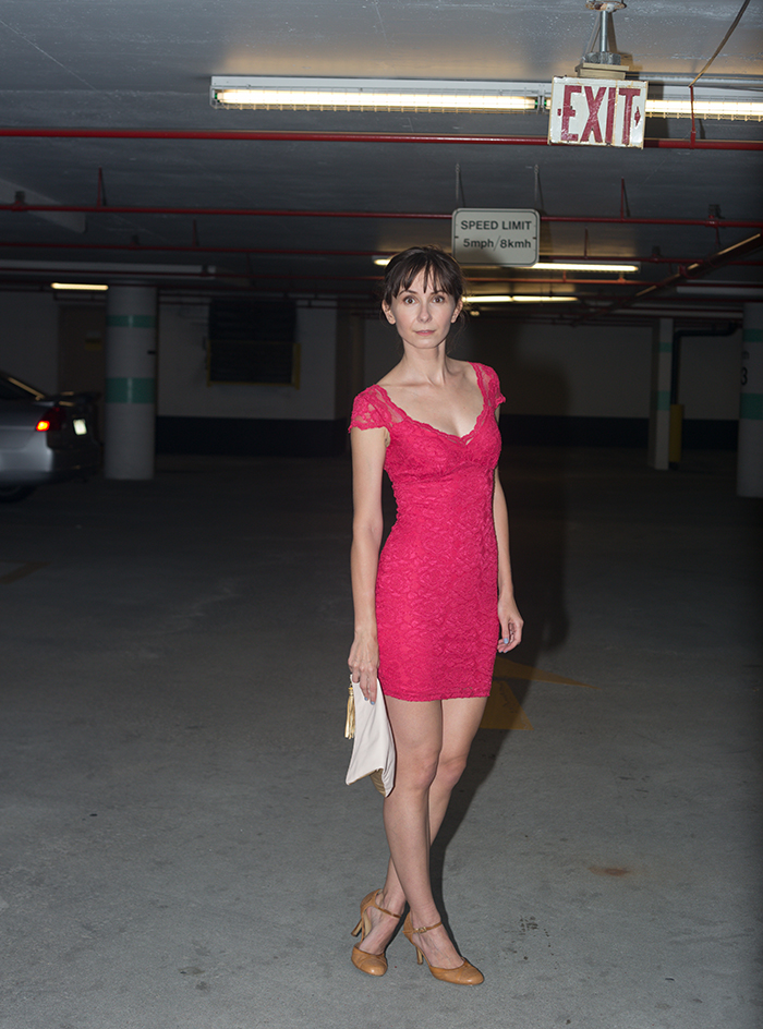 hot pink shoes and clutch bag